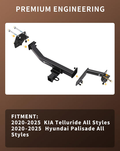 Class 3 Trailer Hitch with 2-Inch Receiver, Fits 2020–2025 Kia Telluride & Hyundai Palisade | 5,000 lbs GTW / 750 lbs TW | 6,000 lbs WD Capacity | Heavy-Duty Carbon Steel, Modular Bolt-On