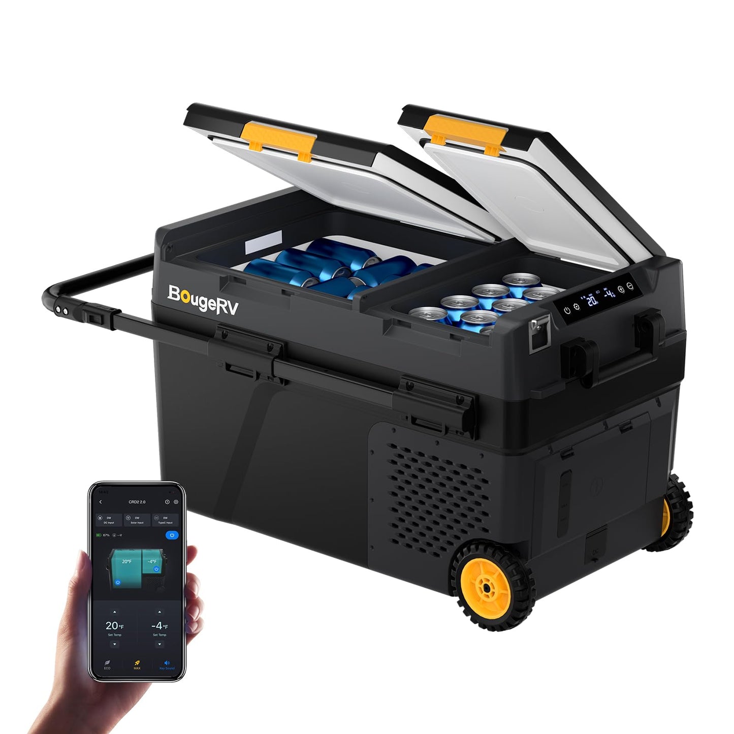 BougeRV 43 Quart Portable Fridge Freezer, 12 Volt Car Refrigerator, -4℉ to 68℉ Dual Zone Compressor Electric Cooler 12/24V DC, 110~240V AC for Overlanding, Camping, RV(2026 New Model: CRD2 V2.0)