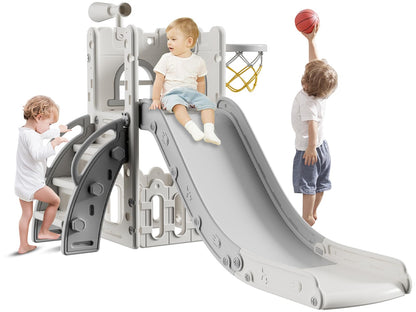 Toddler Slide,Kids Slide Playset for Toddler,Indoor Outdoor Slide Toddler Playset with Storage Space and Non-Slip Steps,Gifts for Boys and Girls 1-3 Years (White Gray)