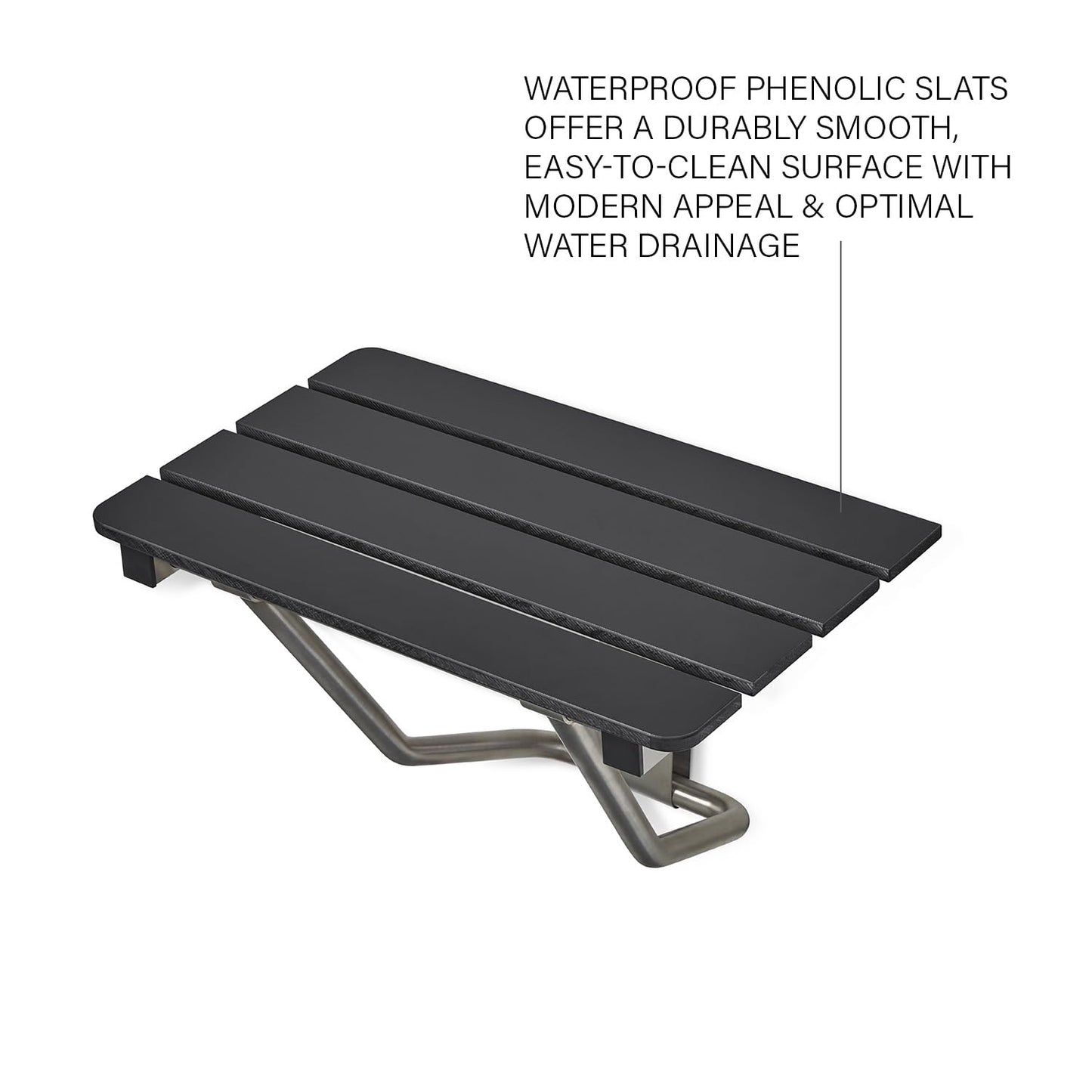 28-inch x 15-inch ADA Folding Wall Mount Bathroom Shower Seat Bench, Black Slatted Phenolic Seat