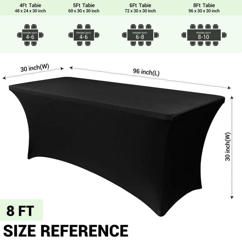 Obstal 8ft Stretch Spandex Table Cover - 4 Pack Universal Rectangular Fitted Tablecloth Protector for Wedding, Banquet and Party, Black