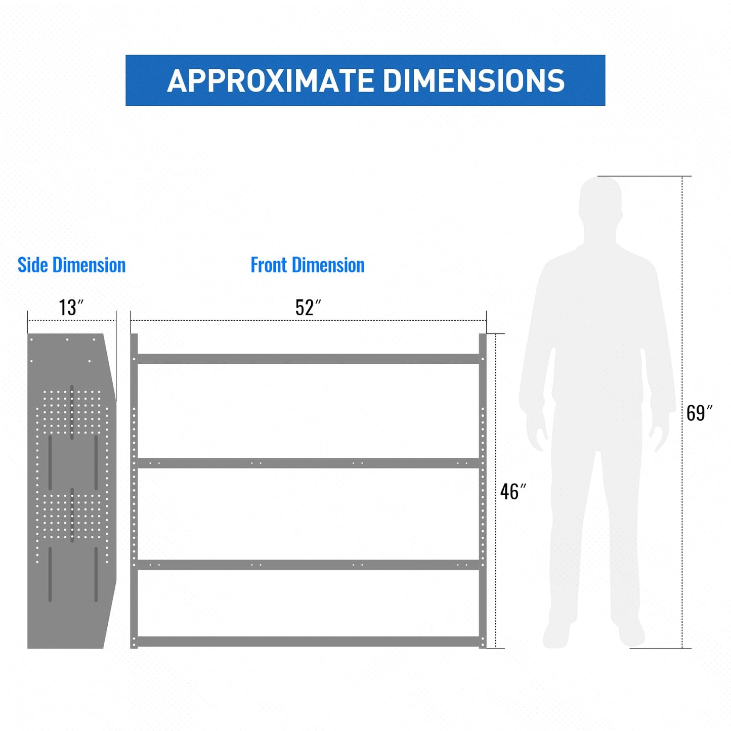 AA Products Inc. SH-4605 Steel Low/Mid/High Roof Van Shelving Storage System Fits Transit, GM, NV, Promaster, Sprinter and Metris, Contoured Shelving Unit, 52" W x 46" H x 13" D