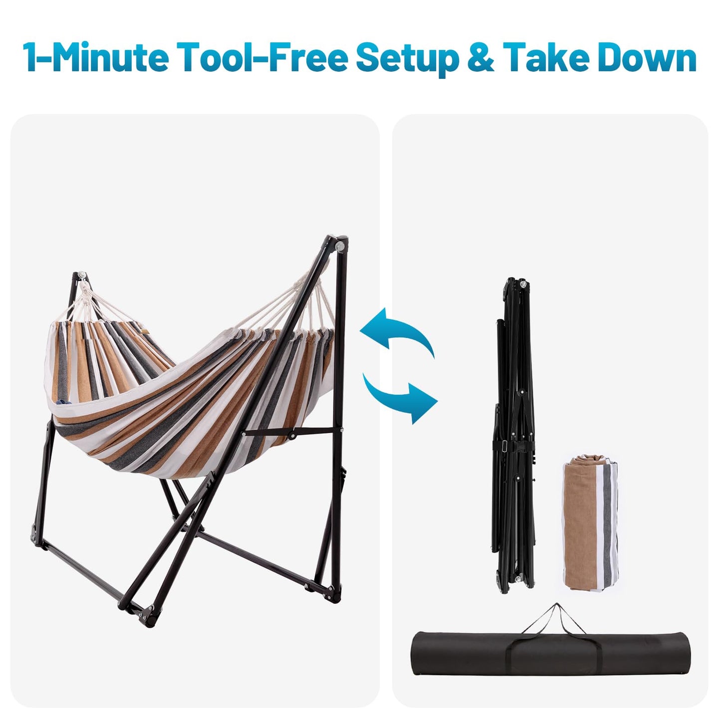 LIEVIM Portable Hammock with Stand for Outside Foldable,Frabic Tension Adjustable Indoor,Carrying Bag Included, 616 lbs Weight Capacity, Suitable Garden Yard Outdoor Inhouse Cyan