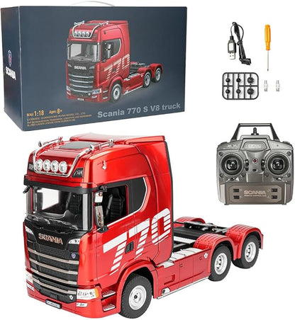 1/18 Scale Remote Control Semi Trailer 770S Heavy Duty RC Tractor Truck with Rear Wheel Drive RC Simulation Engineering Vehicle Model for Adults