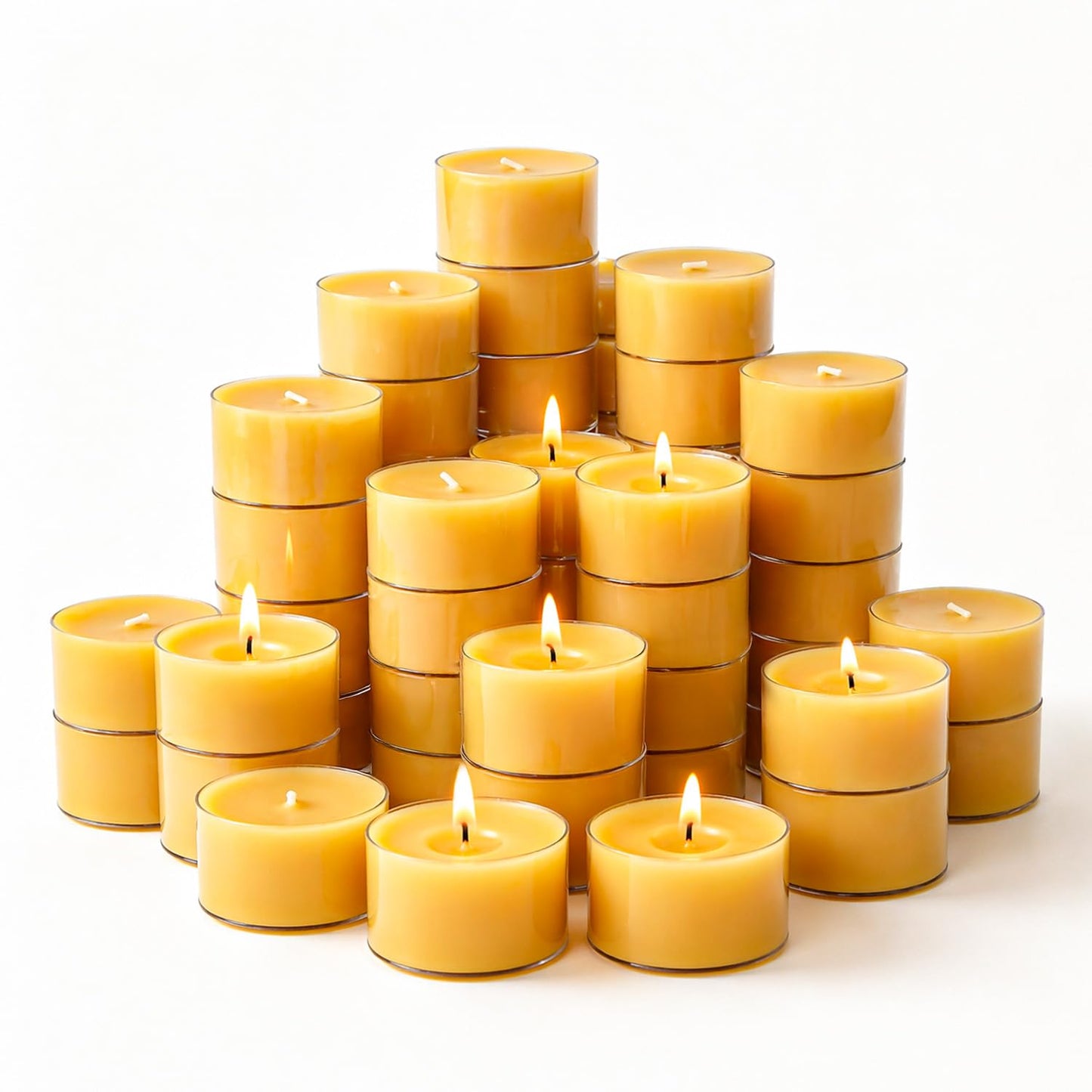 Crenovo Tea Lights Beeswax 12 Pack, 8-Hour 100% Pure Bees Wax Tealight Candles, Smokeless Unscented Votive Cup Candles for Home Spa Meditation Relaxation