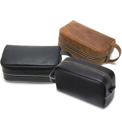 Glorixen Cowhide Travel Toiletry Bag for Men - Water-Resistant Shaving Dopp Kit & Cosmetic Organizer, Unisex Grooming Bag (brown)