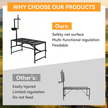 FULUPET Goat Milking Stand with Feed Bin, 600 LBS Heavy Duty Sheep Trimming Stand, Adjustable Headpiece Livestock Stanchion, Stable Metal Hoof Trimming Platform for Grooming & Shearing, Farm Equipment