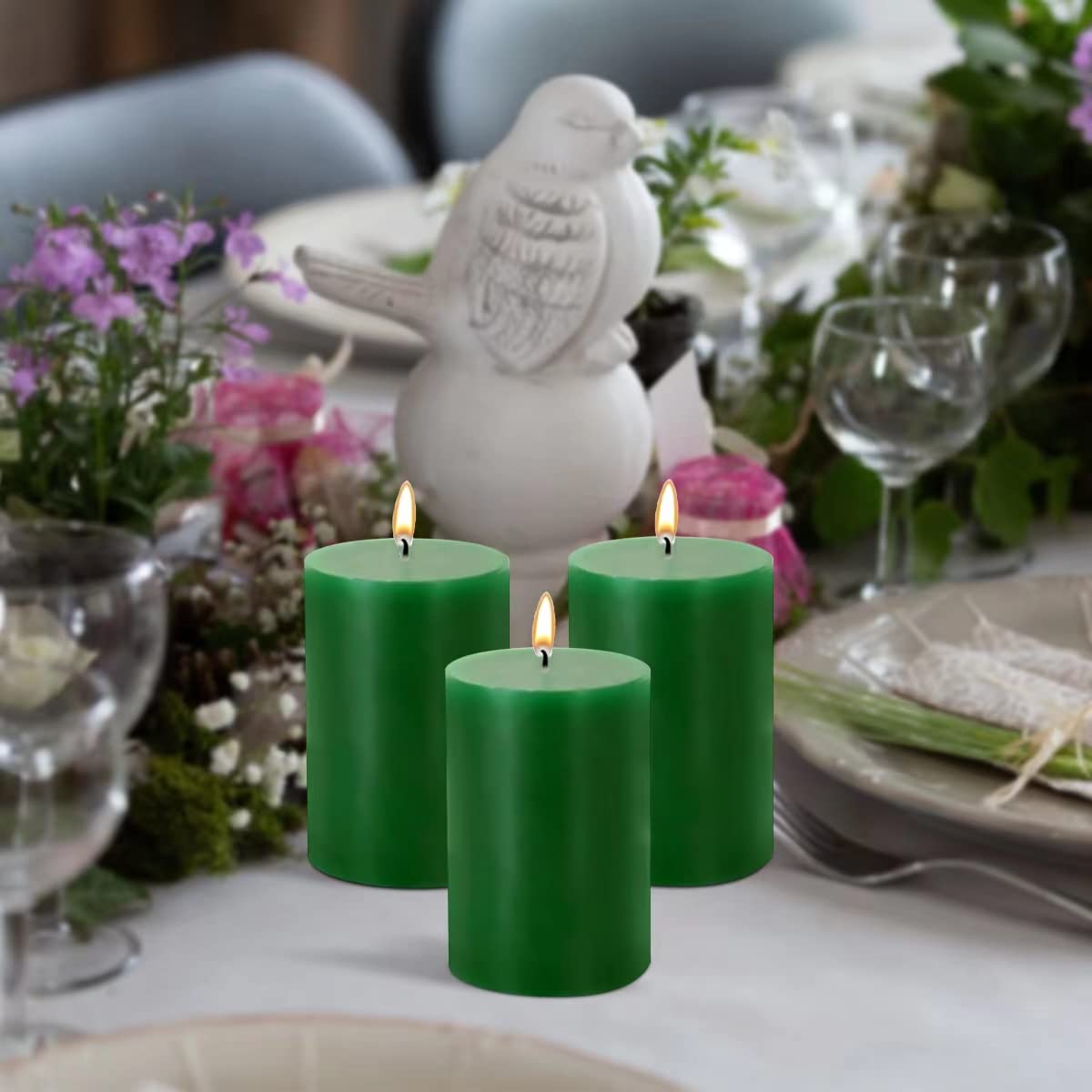 2x3 Green Pillar Candles, Set of 12, Holiday Candles, Unscented for Christmas, Home Decor