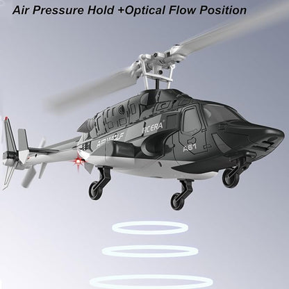 A61 Airwolf Remote Controlled Helicopter Aircraft Plane 4CH RC Heli Aileronless 1/42 Scale 6-Axis Gyroscope Altitude Hovering Optical Flow Position 2Batteries for Adults Beginners/Black White