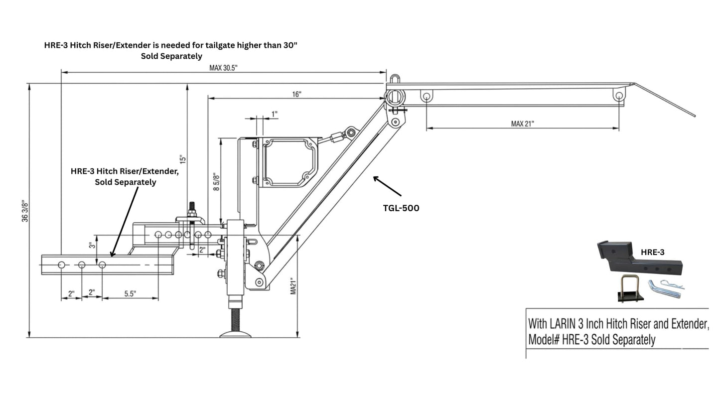 Larin TGL-500 Hitch Lift/Heavy-Duty 12V DC Motorized Truck Hitch Mount, 500 lbs Capacity