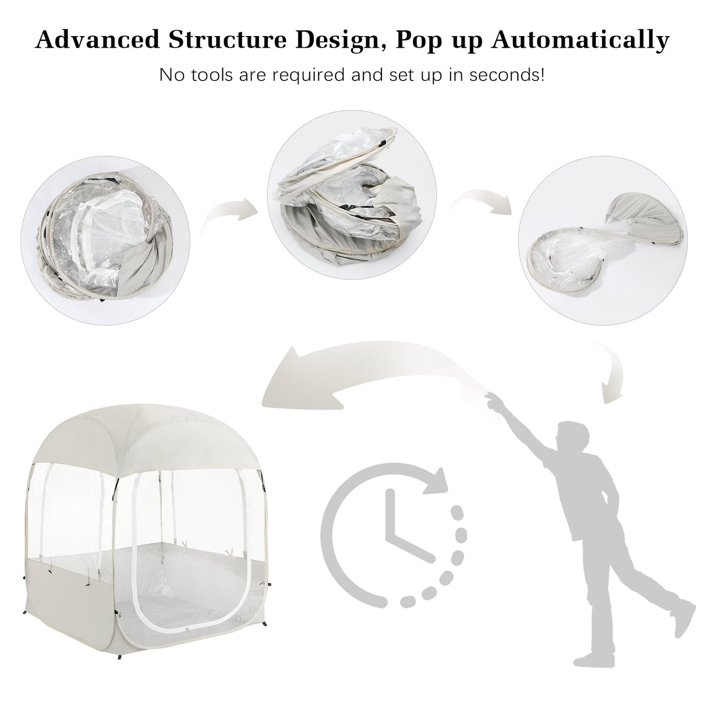 Raynesys Sports Tent, Portable & Foldable Pop Up Tents Shelter for 1-4 Person, Instant Weather Proof Clear View Bubble Tent with Carry Bag for Watching Sports Events, Camping, Fishing, Beige