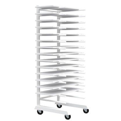 Colingmill 1 Pack 15 Tier Cabinet Doors Paint Drying Rack with Casters 16 in Rods 20 in Base White Powder Coated 15lbs/Shelf Iron Detachable Crossbars Space Saving for Painted Wood Panels Doors