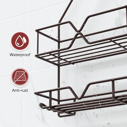 TreeLen Shower Caddy - Over Shower Head Bathroom Organizer with 4 Hooks for Shampoo - Bronze