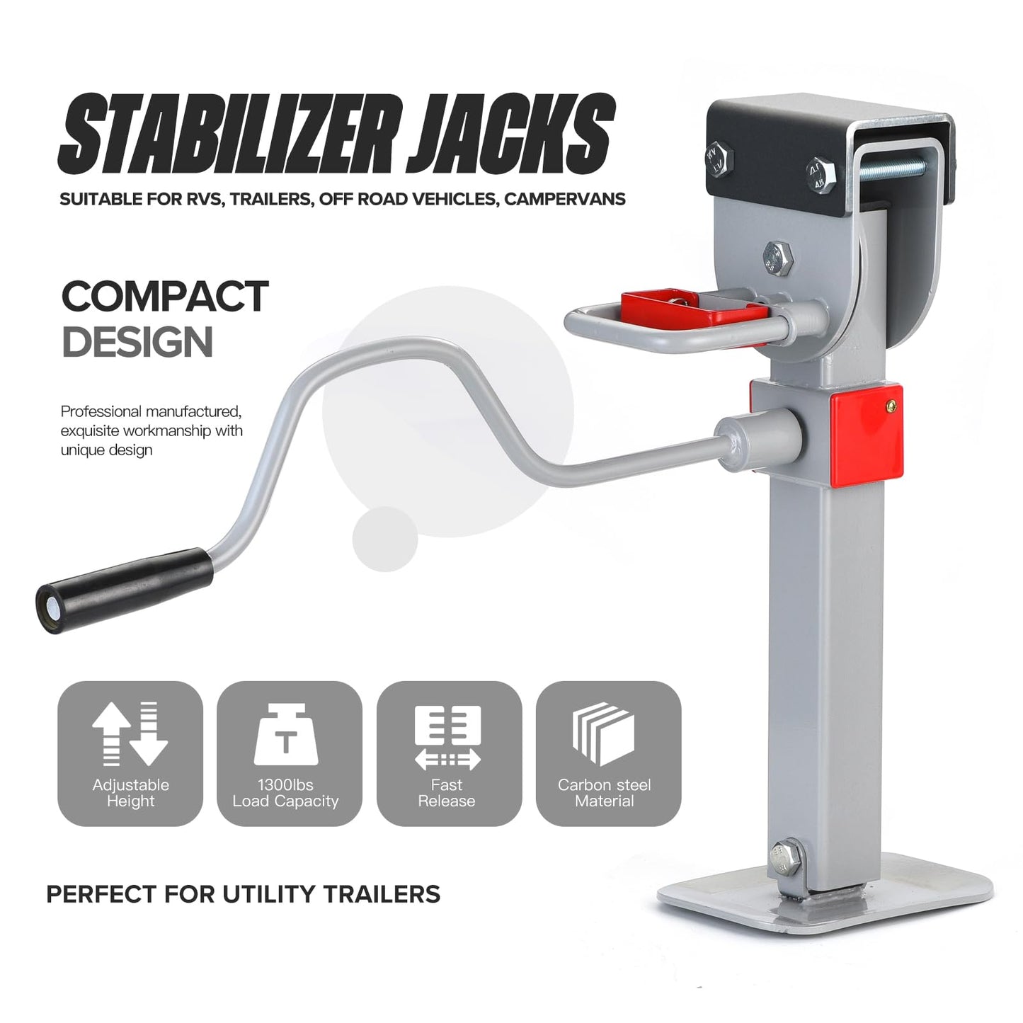 2-Pack Heavy-Duty Trailer Tongue Jack & RV Jack - Carbon Steel Jack Stands with Full Accessories Adjustable Drop Leg - Trailer Stabilizing Jack for RVs, Campers, & Utility Trailers (FBA-25.2in)