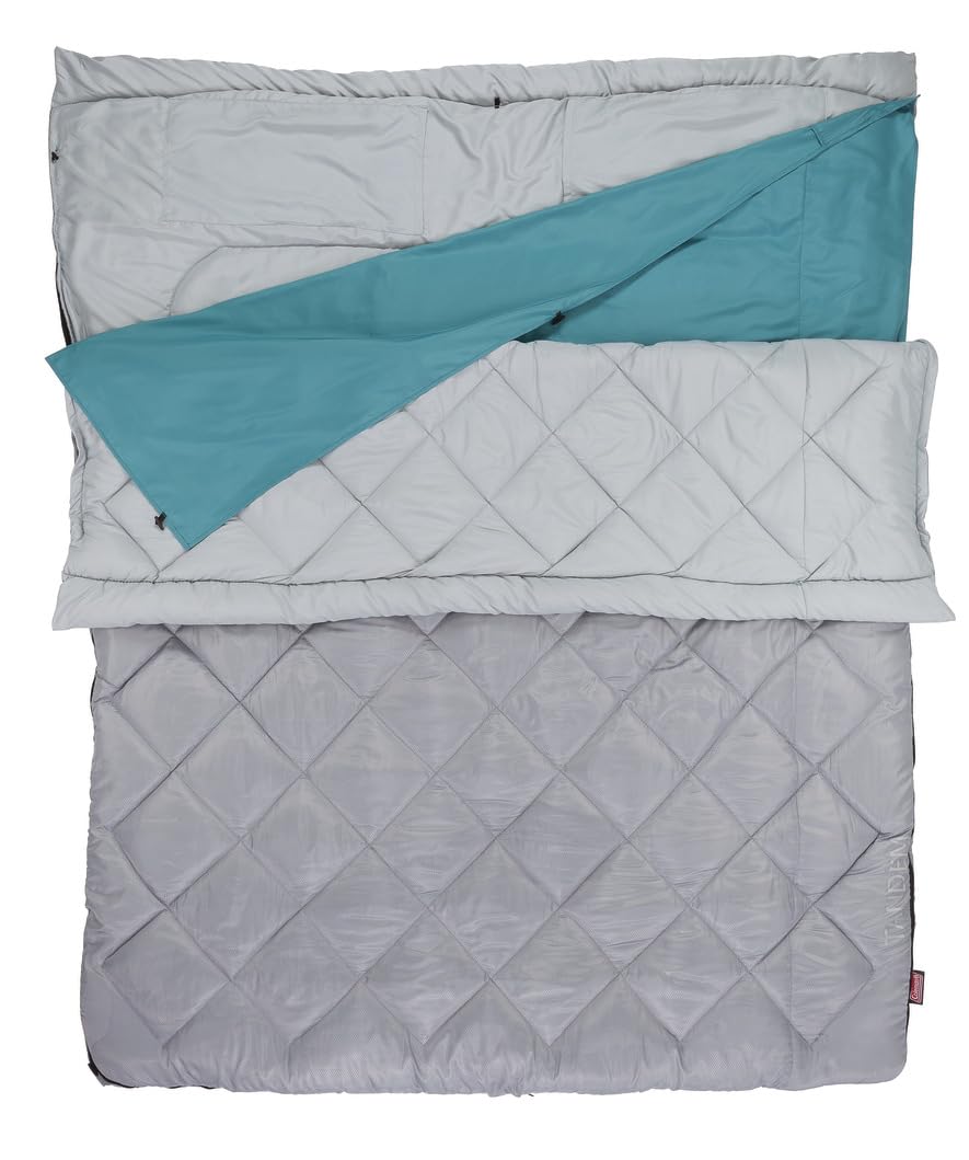 Coleman 45°F Double Sleeping Bag, Queen Size XL Tandem Sleep Sack with Big & Tall Design, Zips Apart into 2 Sleeping Bags, Machine Washable