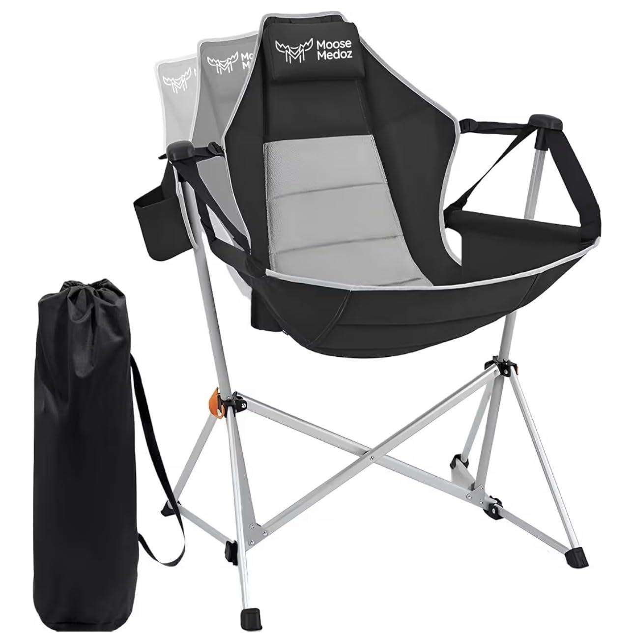 Moose Medoz Hammock Camping Chair – Folding Swing Chair with Headrest & Cup Holder, 300 lbs Support, Breathable Mesh, Portable & Lightweight for Outdoor, Camping, Fishing, Patio & Travel