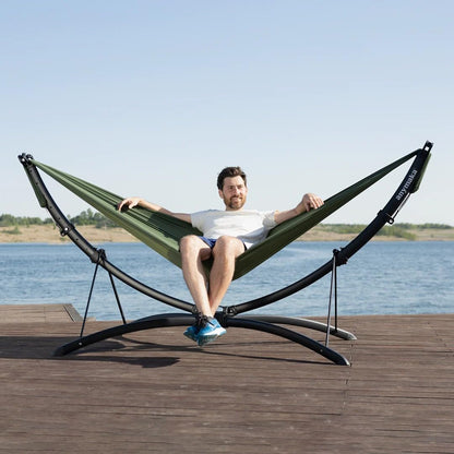 anymaka Set Up in 3 Seconds Adjustable Portable Aluminum Alloy Hammock Stand for Outside with Chair Mode & Lounge Mode up to 105'' (Hammock Set Forest Green-1)