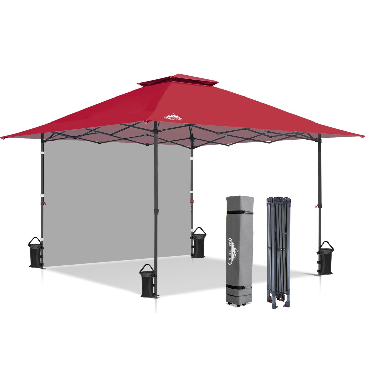 EAGLE PEAK 13x13 Pop up Canopy Tent w/One Wall, Instant Canopy Easy Set up Folding Shelter w/One Privacy Curtain, 169 Square Feet Sun Shade, Red