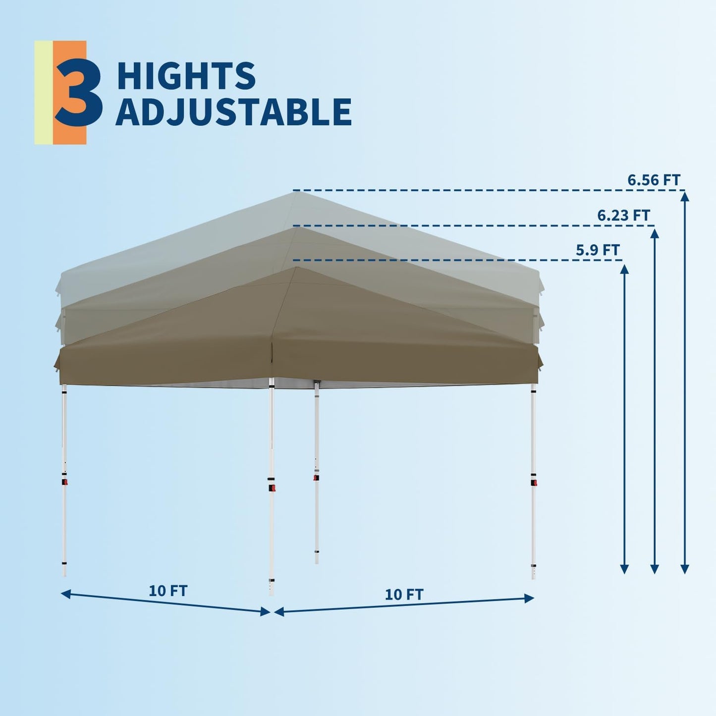 GarveeLife 10x10 Pop Up Canopy with One Button Push Setup - Heavy Duty Outdoor Canopy Tent with Portable Roller Bag - 3 Adjustable Height, 4 Weight Bags, 8 Stakes & 4 Guy Ropes Included, Brown
