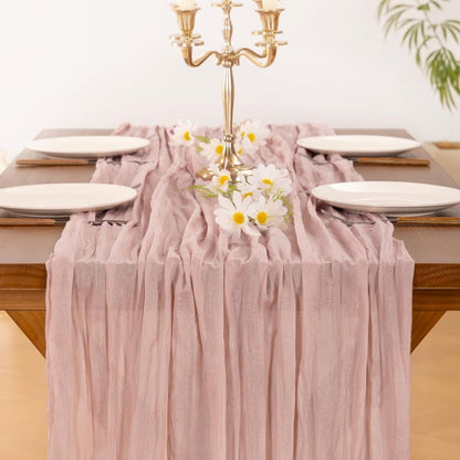 Socomi 3pcs Pink Cheesecloth Table Runner Summer Boho Rustic Gauze Dusty Pink Farmhouse 120 inch 10FT Cheese Cloth Sheer Runner for Wedding Party Baby Shower Birthday Home Decor