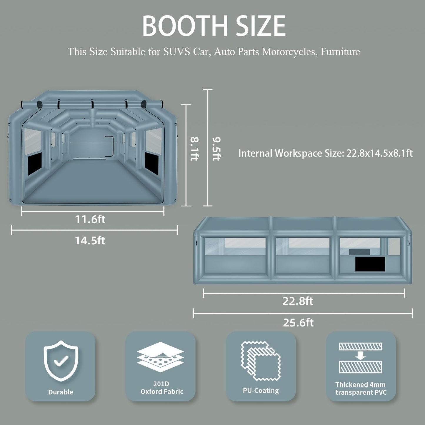 GONFLABLE 26 * 14.5 * 9.5FT Inflatable Spray Booth, Airbrush Paint Booth Blow up Tents for Camping Auto Car Parking Workstation Club