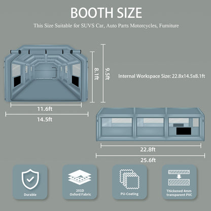 GONFLABLE 26 * 14.5 * 9.5FT Inflatable Spray Booth, Airbrush Paint Booth Blow up Tents for Camping Auto Car Parking Workstation Club