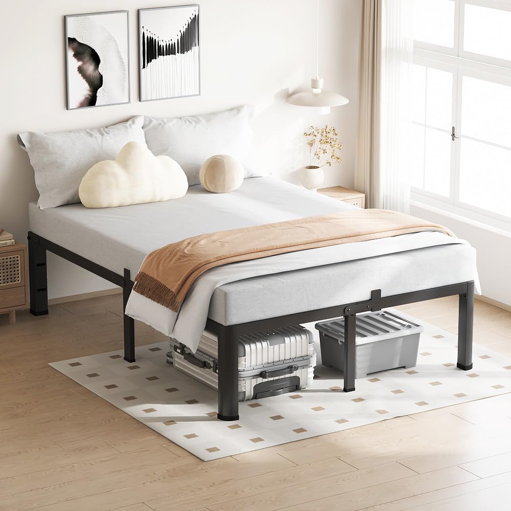VIPSHOW 18 Inch King Size Bed Frame, 3500Lbs Heavy Duty Metal Platform with Round Corner Legs Mattress Slide Stopper, Steel Slat Support No Box Spring Needed, Noise Free, Non-Slip, Easy Assembly