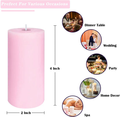 4-Pack Baby-Pink Pillar Candles 2 x 4 Inch – Unscented Dripless and Long Burning Candles, Good for Weddings, Parties, Dinner and Home Décor