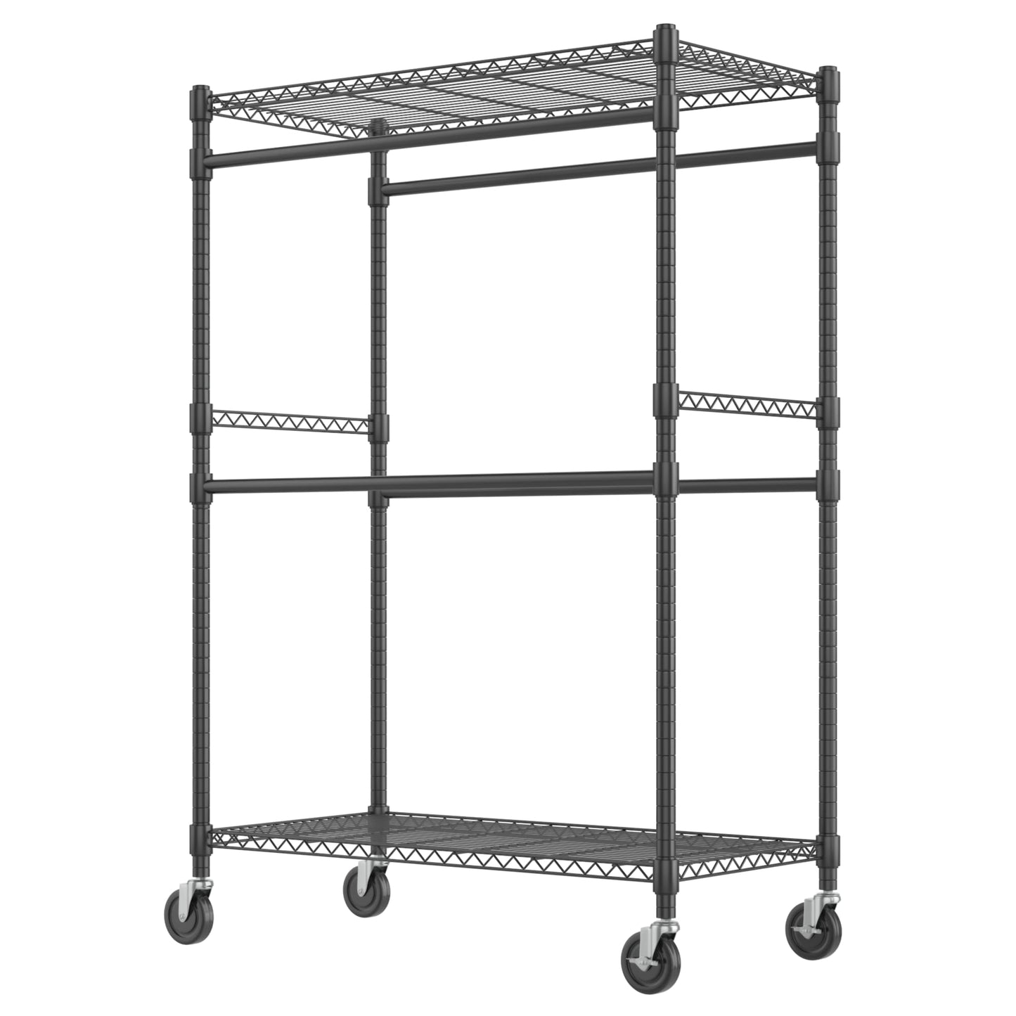 Homdox Heavy Duty Rolling Clothes Rack, Adjustable Clothing Rack for Hanging Clothes, Portable Closet Rack with 4 Hanging Rods, 2 Storage Shelves, 45" W x 20.5" D x 80" H, Black