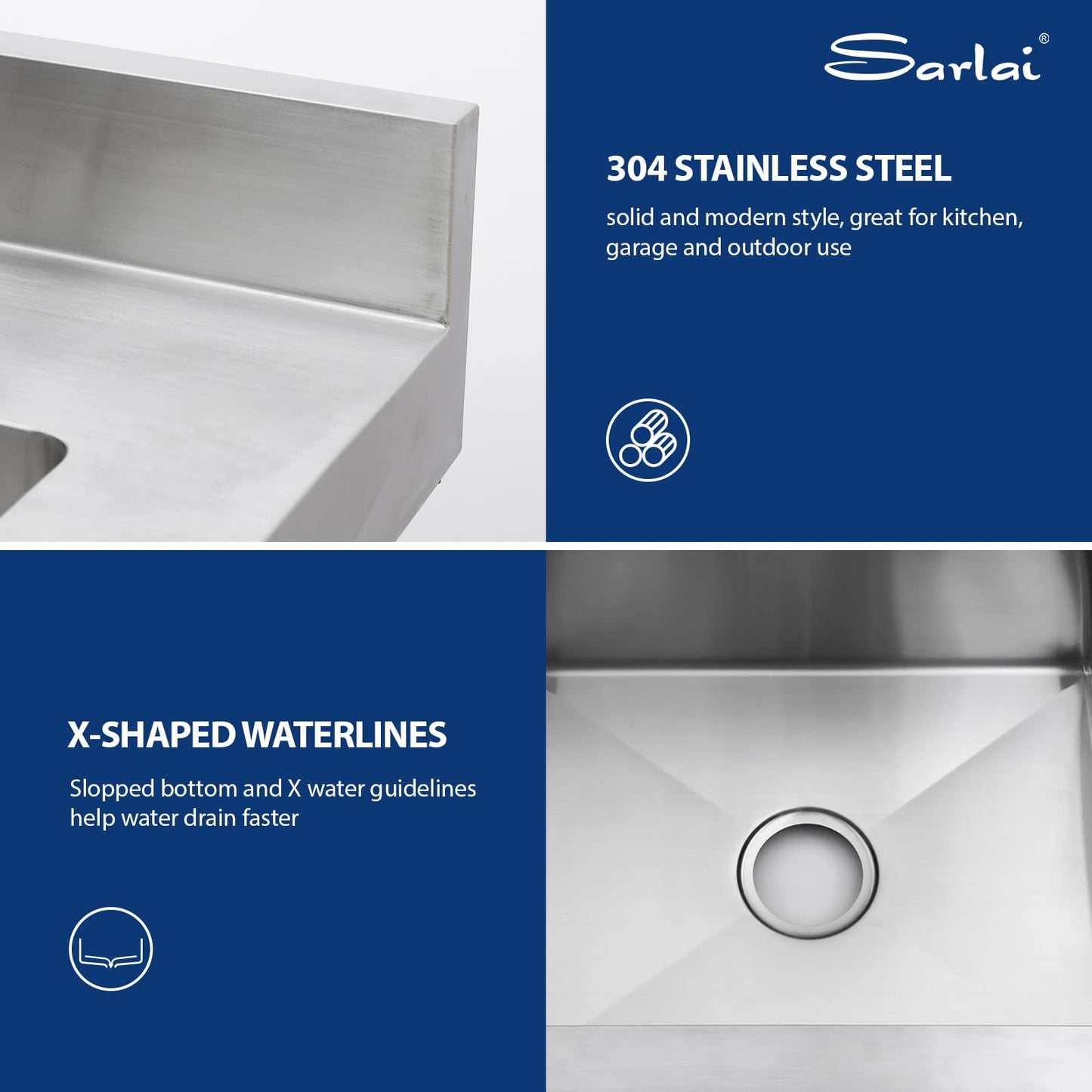 Sarlai Stainless Steel Utility Sink Freestanding Commercial Restaurant Kitchen Sink Outdoor Sinks Single Bowl Laundry Utility Kitchen Sinks With Faucet for Garage Outdoor Indoor Basin