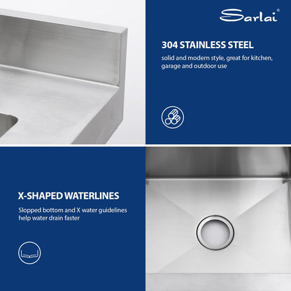 Sarlai Stainless Steel Utility Sink Freestanding Commercial Restaurant Kitchen Sink Outdoor Sinks Single Bowl Laundry Utility Kitchen Sinks With Faucet for Garage Outdoor Indoor Basin