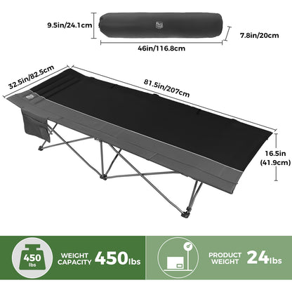 TIMBER RIDGE 32.5in Extra Wide Heavy Duty Camping Cot for Adult, Easy Set Up Oversized Sleeping Cot with Carry Bag for Camping, Travel and Outdoors, Support up to 450lbs, Black