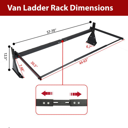 hightall Universal Van Ladder Rack with Roller,Adjustable Length 57-70" with Cargo Stoppers for Van with Rain Gutter,Compatible with Chevy Express 1500 2500 3500 Ford Econoline GMC Savana