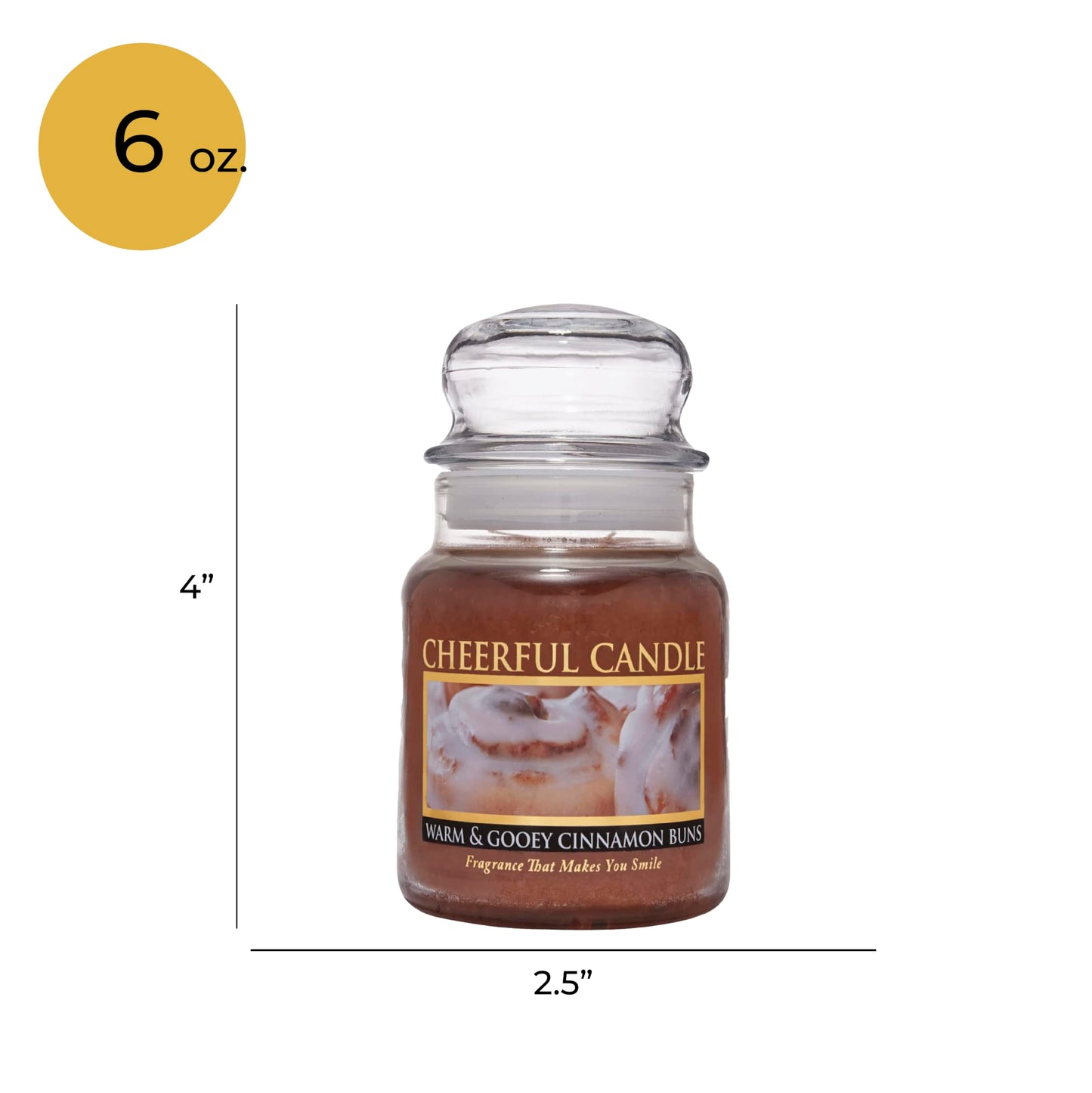 A Cheerful Giver - Warm & Gooey Cinnamon Buns Scented Glass Jar Candle (6 oz) with Lid & True to Life Fragrance Made in USA