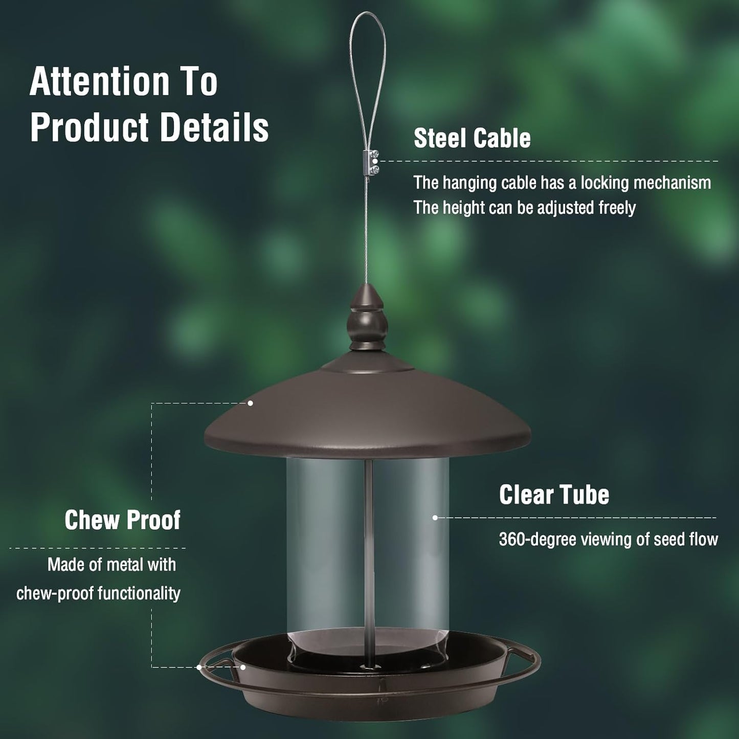 Youvip Metal Roof Bird Feeder - Chew-Proof Design for Outdoor Hanging | Bronze Finish