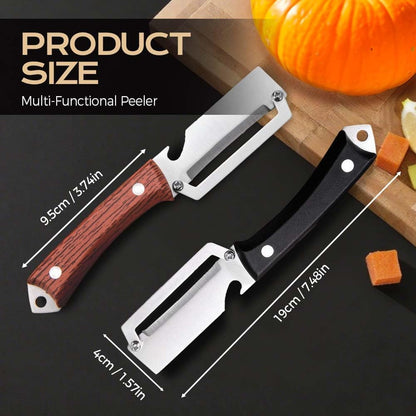 Skiennix Multi-Functional Vegetable Peeler - 2-in-1 Stainless Steel Fruit & Bottle Opener, Black