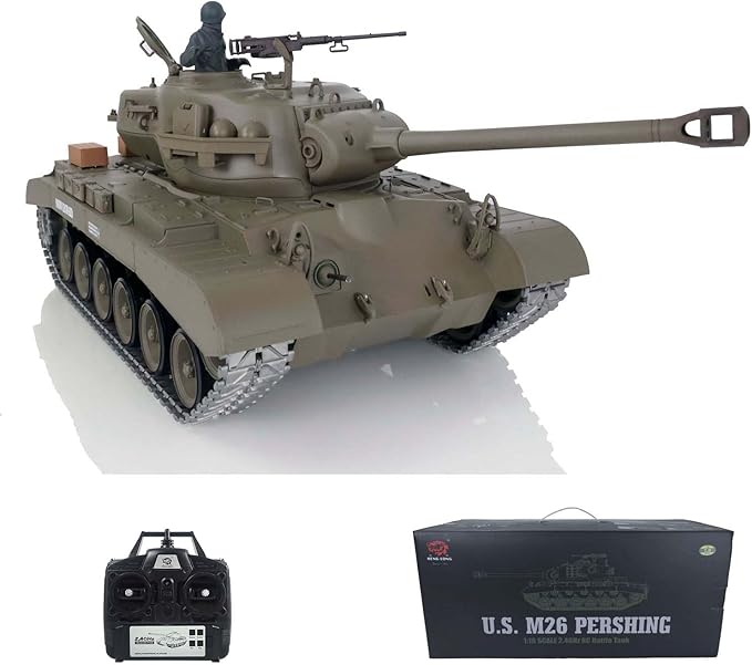 TOUCAN RC HOBBY Pro.Edition RTR Henglong 1/16 TK7.0 Upgraded M26 Pershing RTR RC Tank 3838 Metal Tracks BB Airsoft Smoke Effect IR Battle with Sticter for Ages 14+