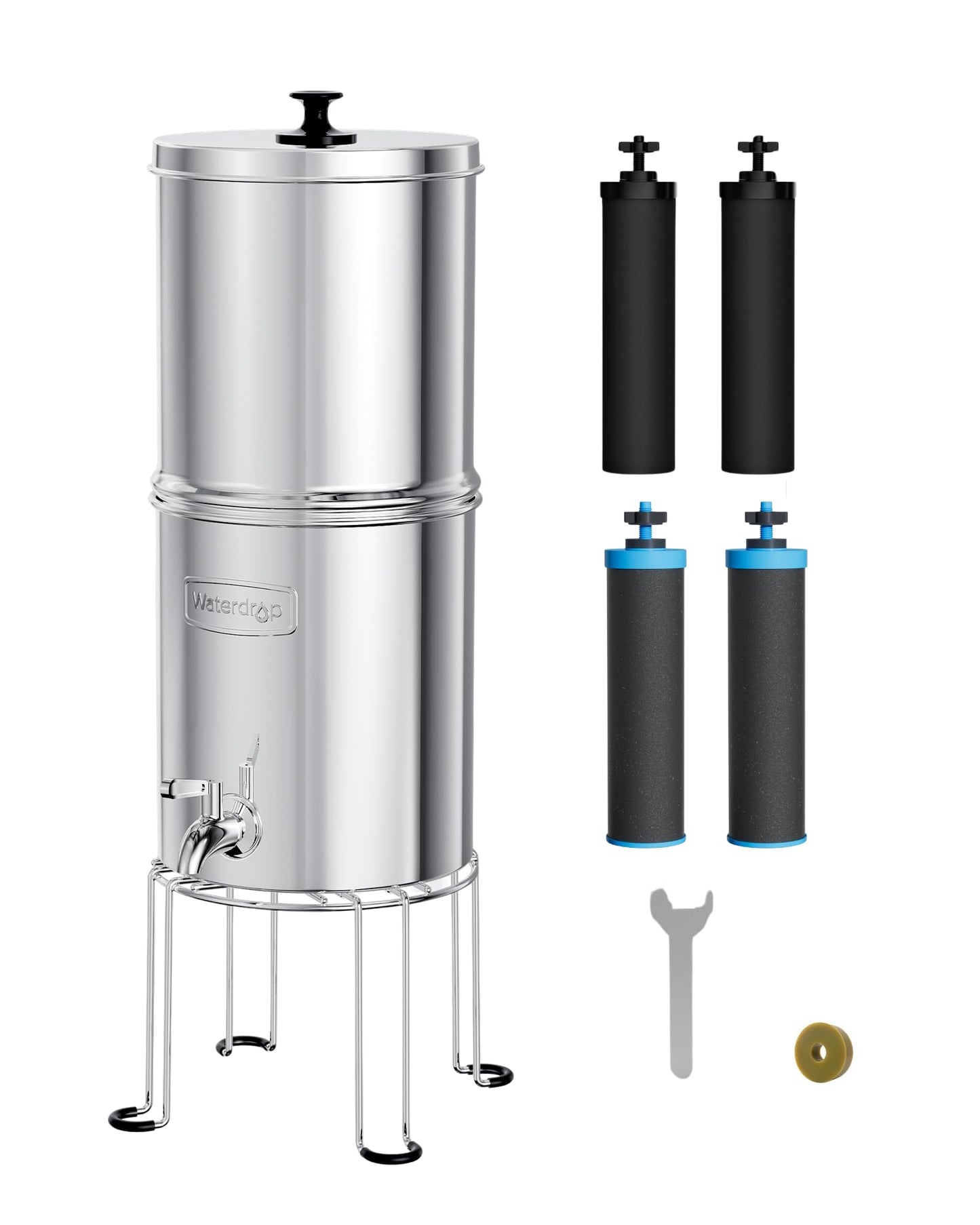 Waterdrop Gravity-fed Water Filter System, Reduces Lead and up to 99% of Chlorine, NSF/ANSI 42&372 Standard, with 2 Black Carbon Filters and 2 Alkaline Water Filters
