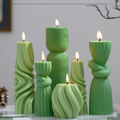 Threlaco 6 Pcs Ribbed Pillar Candles Modern Aesthetic Ribbed Decorative Candle Set Cute Soy Wax Scented Decor for Home(Green)