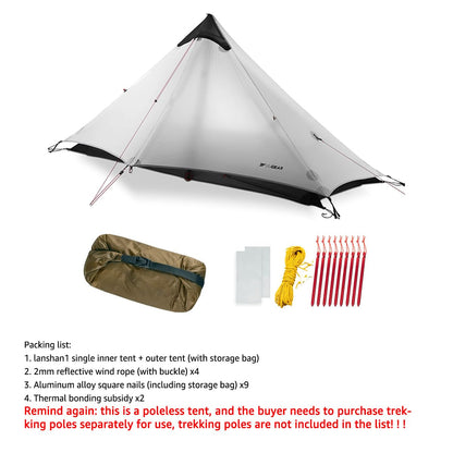 Telomat 3F Lanshan1 Ultralight Tent 3/4 Season Portable Backpacking Tent for 1-Person 15D Silicon Coated Waterproof Poleless Double Layer Tent for Camping, Climbing, Hiking (Grey 3 Season)
