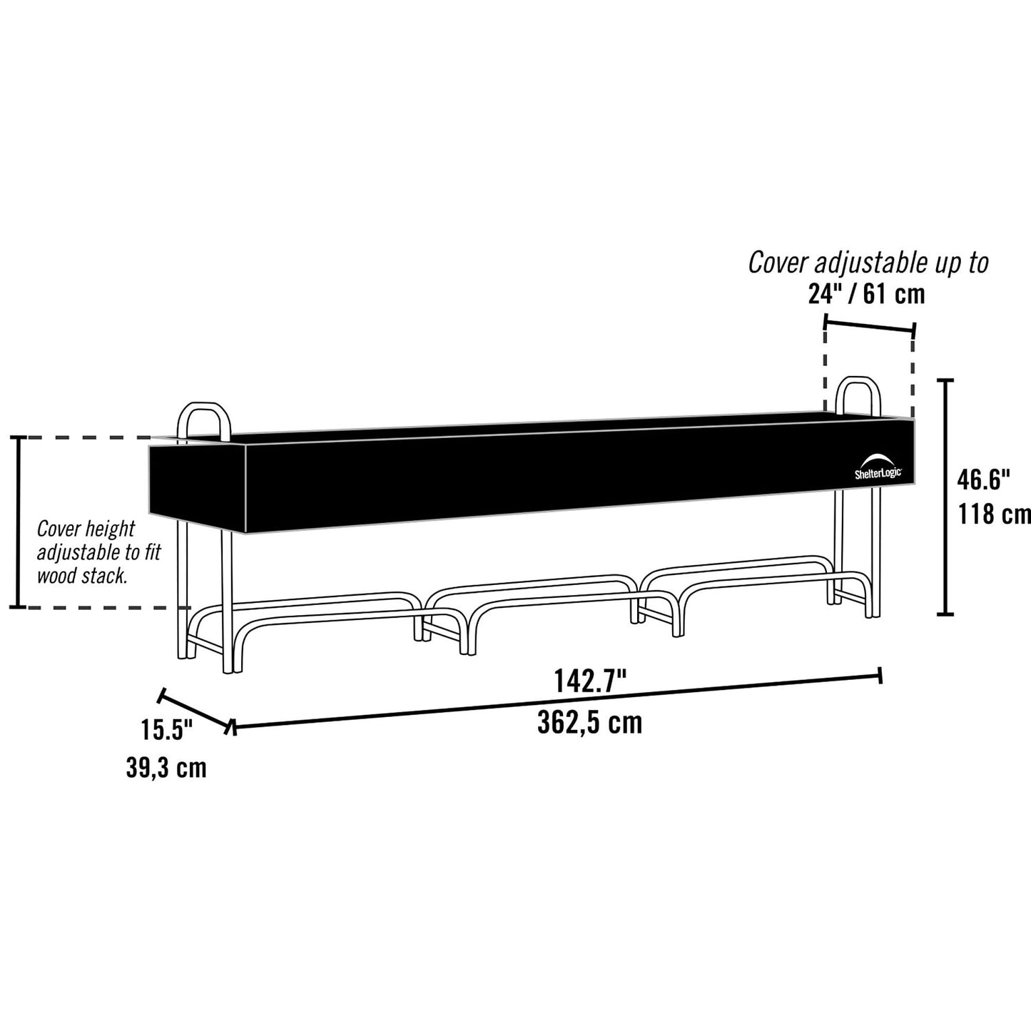 ShelterLogic 12' Adjustable Heavy Duty Outdoor Firewood Rack with Steel Frame Construction and Water-Resistant Cover