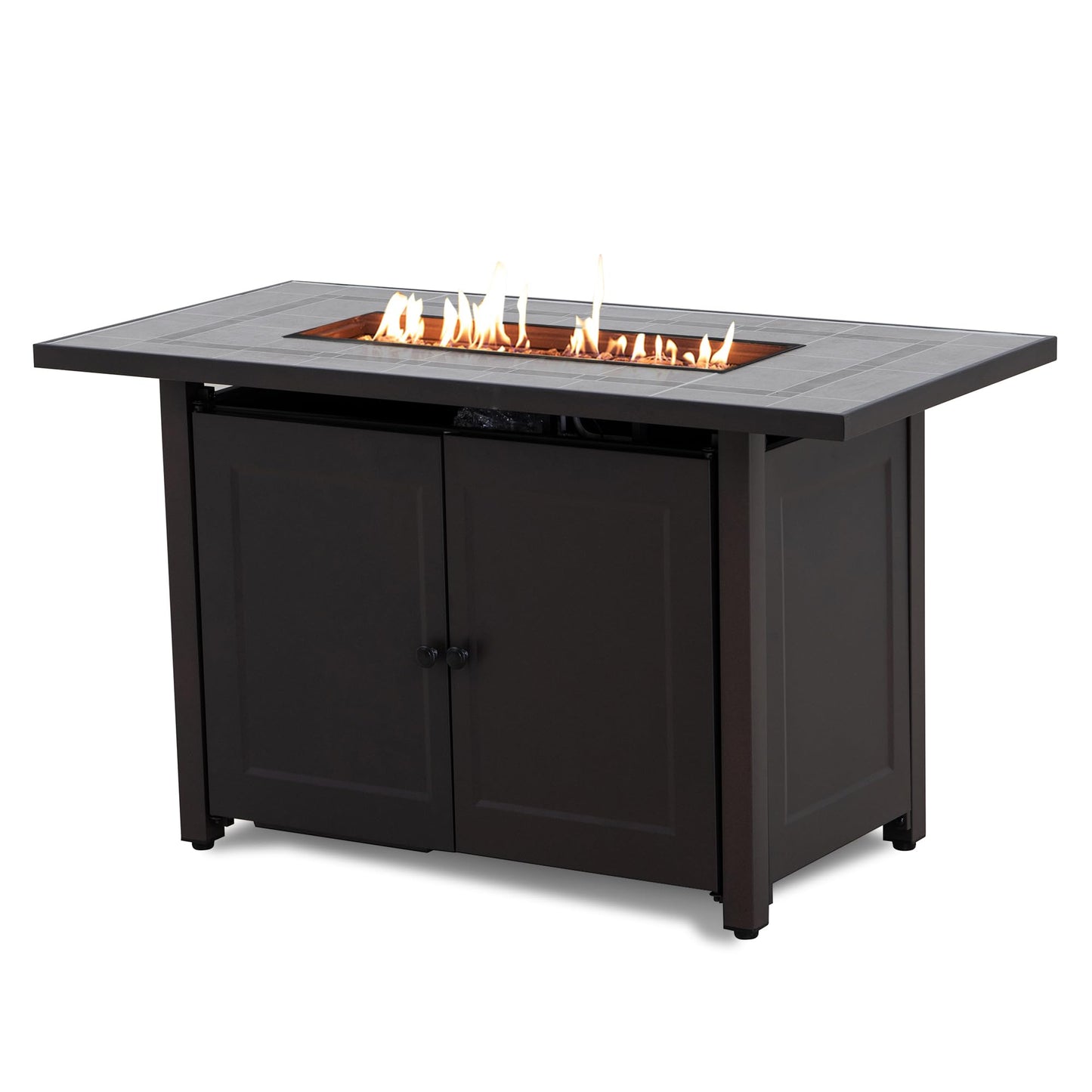 SUNJOY 44" Propane Fire Pit Table with Ceramic Tile Top for Outside (CSA Certified, 50,000 BTU) Rectangular Gas Smokeless Fire Table with Lid and Lava Rocks