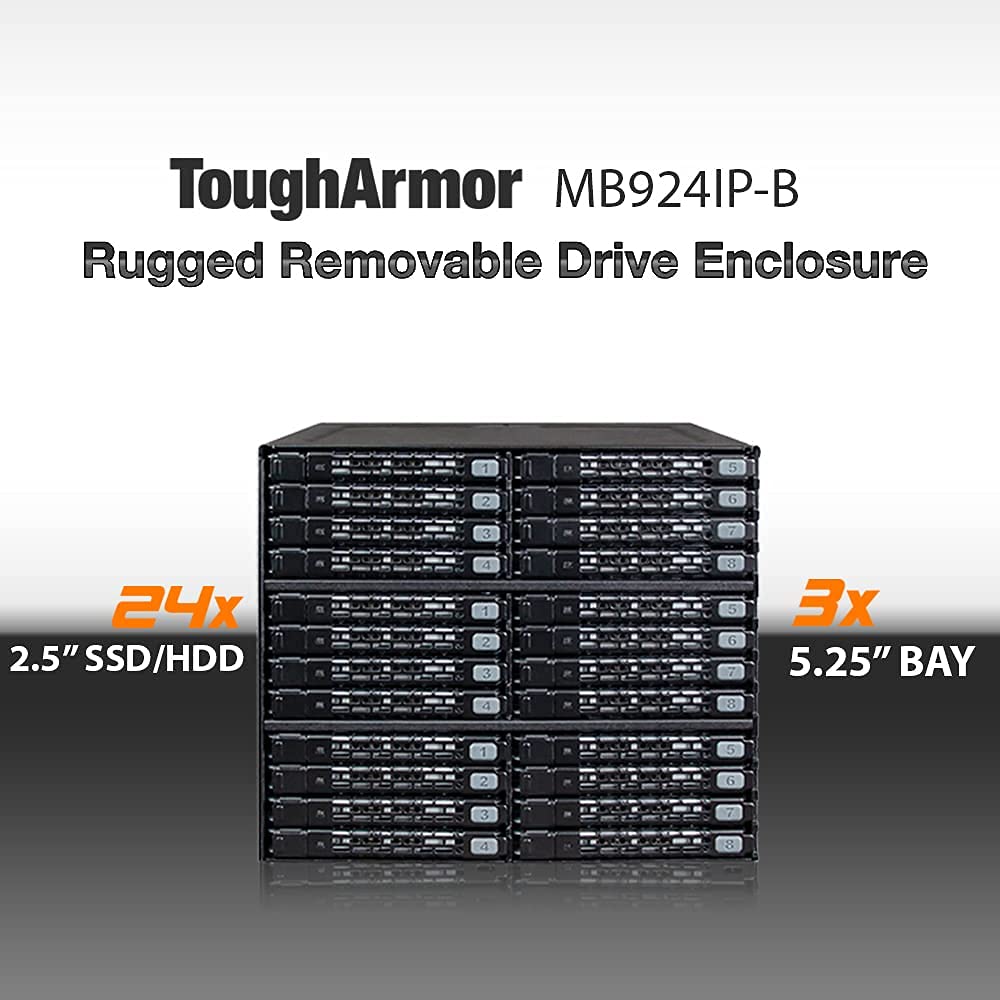 ICY DOCK Rugged 24 x 2.5 SAS/SATA HDD/SSD Mobile Rack Enclosure for 3 x 5.25 Bay (6 x Mini-SAS HD) | ToughArmor MB924IP-B