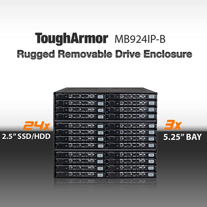 ICY DOCK Rugged 24 x 2.5 SAS/SATA HDD/SSD Mobile Rack Enclosure for 3 x 5.25 Bay (6 x Mini-SAS HD) | ToughArmor MB924IP-B