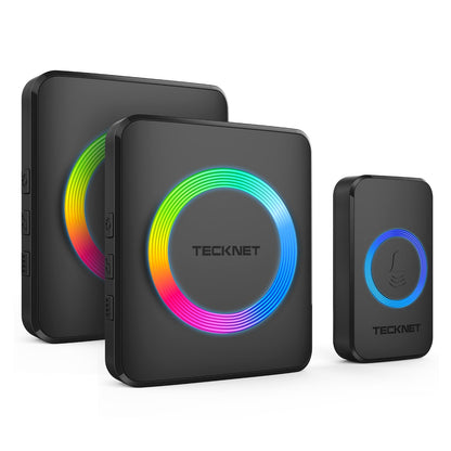 TECKNET Wireless Doorbell, Door Bell 0-120dB, 1300 ft Wireless Range, IP65 Waterproof Classroom Doorbells, 60 Chimes & 5 Volume Levels, RGB Light for Home Kid Room Office Hearing Impaired