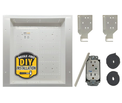 DataComm Electronics Connected Media Box with 15 A/125 V Duplex Surge Suppressor Receptacle, In-Wall Cable Management Box for Power Source & Cables, DIY-Friendly Cord Hider for Wall-Mounted TV