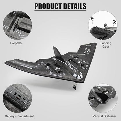 fisca RC Airplane Remote Control B-2 Spirit Stealth Bomber Plane 2.4Ghz 2CH Foam Drone Ready to Fly Aircraft Toy for Kids and Adults