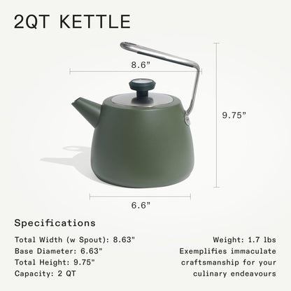 Made In Cookware - 2 QT Kettle - Willow Green - Stainless Steel - With Built-In Temperature Gauge - Includes Handle Sleeve - Induction Compatible