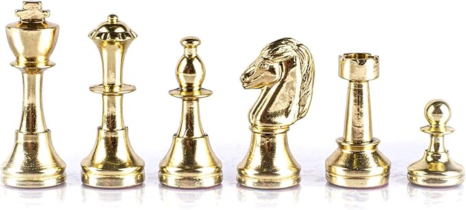 Classic Metal Staunton Chess Set - Brass Nickel Pawns - Gold Black Chess Board