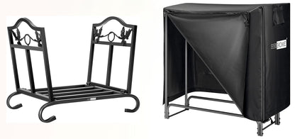 VIVOHOME 21.5 Inches Folding Heavy Duty Firewood Storage Log Rack with 4ft Heavy Duty Indoor Outdoor Firewood Storage Log Rack and Cover Combo Set